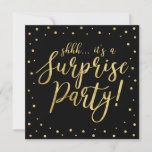 Gold & Black | 50th Surprise Wedding Anniversary Invitation<br><div class="desc">Celebrate your special day with this modern surprise party invitation template. This design features chic gold typography "shhh... it's a surprise party!" with gold confetti graphics. The background colour is set to black but you can change it. Perfect for modern gold & black theme wedding anniversary celebration.</div>