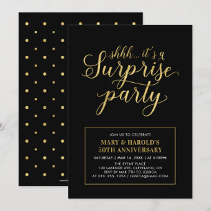 Gold & Black   50th Surprise Wedding Anniversary Invitation