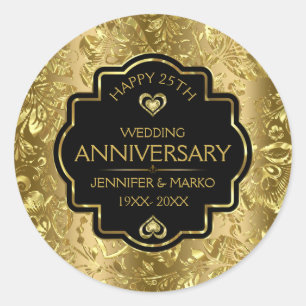 Gold & Black 50th Wedding Anniversary  Classic Rou Round Sticker