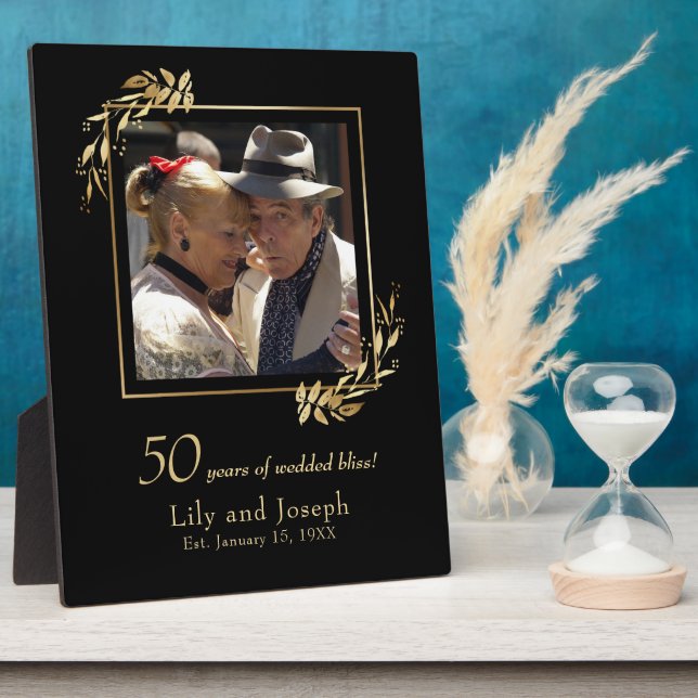 Gold Black 50th Wedding Anniversary Couple Photo Plaque (Side)