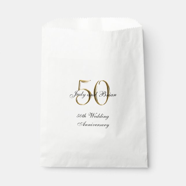 Gold Black 50th Wedding Anniversary Favour Bag (Front)