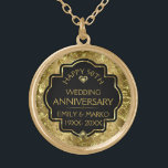 Gold & Black 50th Wedding Anniversary Gold Plated Necklace<br><div class="desc">Image of a gold shiny floral damask and gold diamonds with a customisable text template for you to customise.</div>