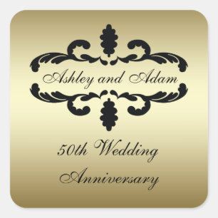 Gold Black 50th Wedding Anniversary Label