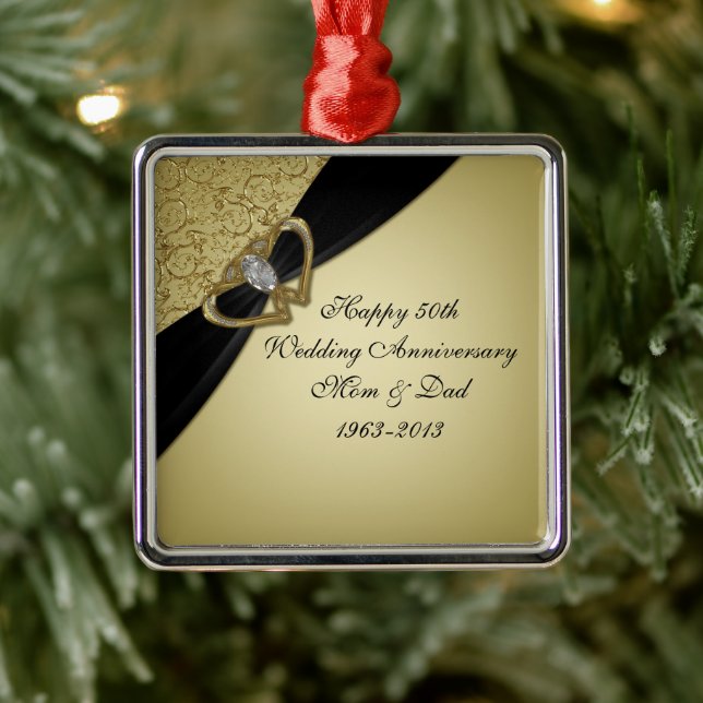 Gold Black 50th Wedding Anniversary Metal Tree Decoration (Tree)