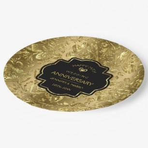 Gold & Black 50th Wedding Anniversary Paper Plate