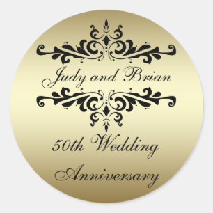 Gold Black 50th Wedding Anniversary Stickers