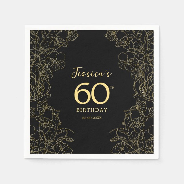 Gold Black 60th Birthday Napkin (Front)