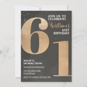Gold Black 61st Birthday Invitation