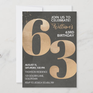 Gold Black 63rd Birthday Invitation
