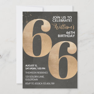Gold Black 66th Birthday Invitation
