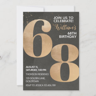 Gold Black 68th Birthday Invitation