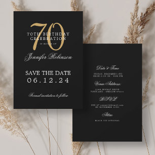Gold Black 70th Birthday Save the Date w/ Details Invitation