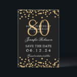 Gold Black 80th Birthday Save the Date & Details Invitation<br><div class="desc">Elegant "70th Birthday Party" design with faux glitter confetti & details text. Easy to use and easy to personalise. Order Today!</div>