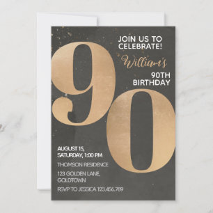 Gold Black 90th Birthday Invitation