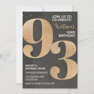 Gold Black 93rd Birthday Invitation