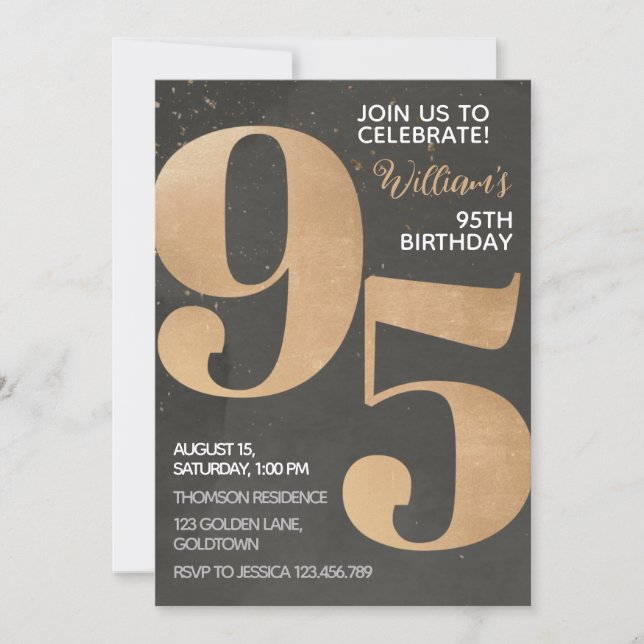 Gold Black 95th Birthday Invitation (Front)