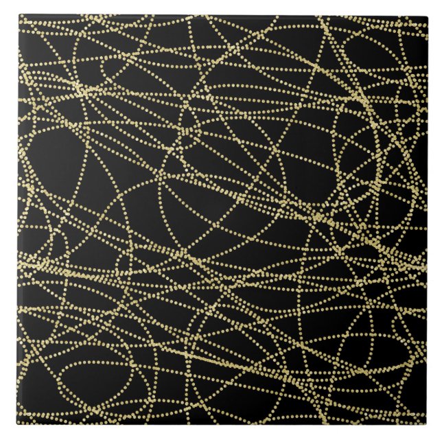 Gold Black Abstract Ceramic Tile (Front)