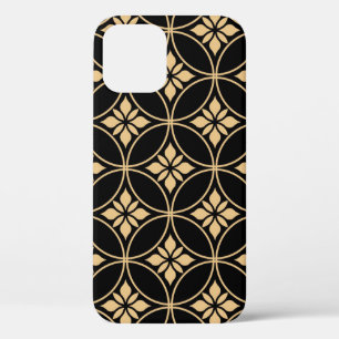 Gold & Black: Abstract Floral Vintage iPhone 12 Case