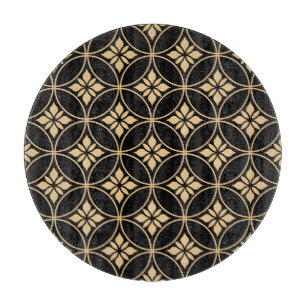 Gold & Black: Abstract Floral Vintage Cutting Board