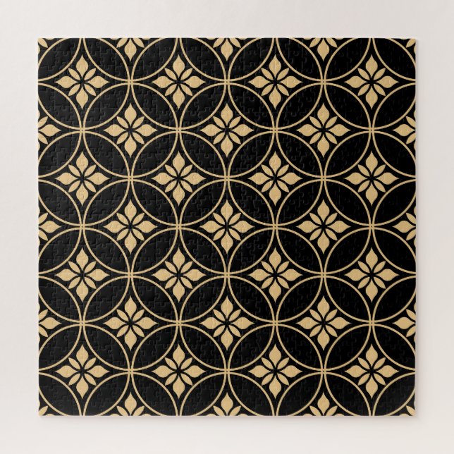 Gold & Black: Abstract Floral Vintage Jigsaw Puzzle (Vertical)