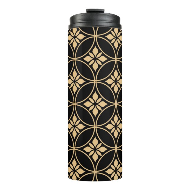 Gold & Black: Abstract Floral Vintage Thermal Tumbler (Front)