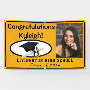 Gold & Black Accent Vinyl Graduation Photo Banner