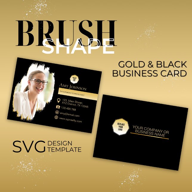 Gold & Black, Add Own Photo To Brush Shape SVG  Business Card (Creator Uploaded)