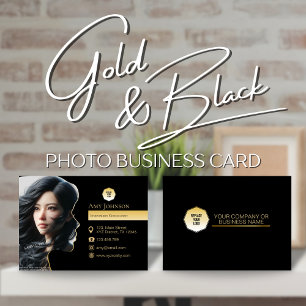 Gold & Black, Add Own Photo To Face Silhouette Business Card