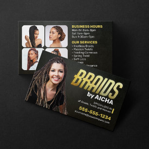 Gold Black African Braiding Salon Hair Braider Business Card