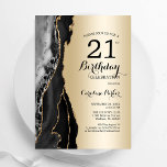 Gold Black Agate 21st  Birthday Invitation<br><div class="desc">Black and gold agate 21st birthday party invitation. Elegant modern design featuring rock stone marble geode background,  faux glitter gold and typography script font. Trendy invite card perfect for a stylish women's bday celebration. Printed Zazzle invitations or instant download digital printable template.</div>