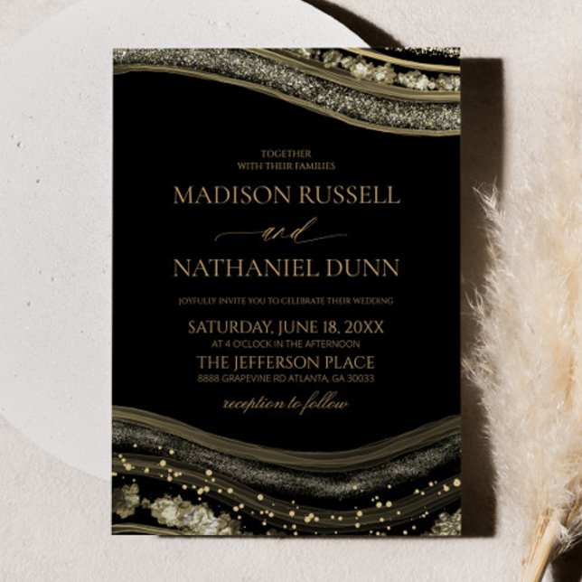 Gold Black Agate Elegant Wedding Invitation (Creator Uploaded)
