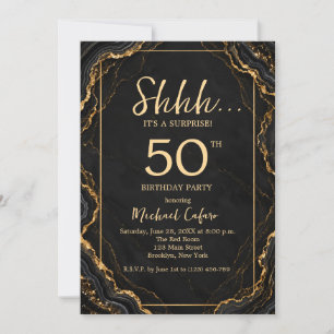 Gold Black Agate Surprise 50th Birthday Invitation