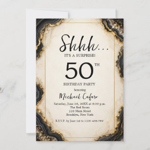 Gold Black Agate Surprise 50th Birthday Invitation