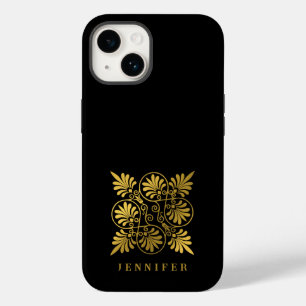 Gold Black Ancient Greek Meander Monogram Case-Mate iPhone 14 Case