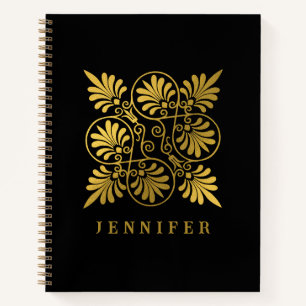 Gold Black Ancient Greek Meander Monogram Notebook