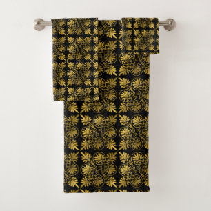 Gold Black Ancient Greek Meander Pattern Bath Towel Set