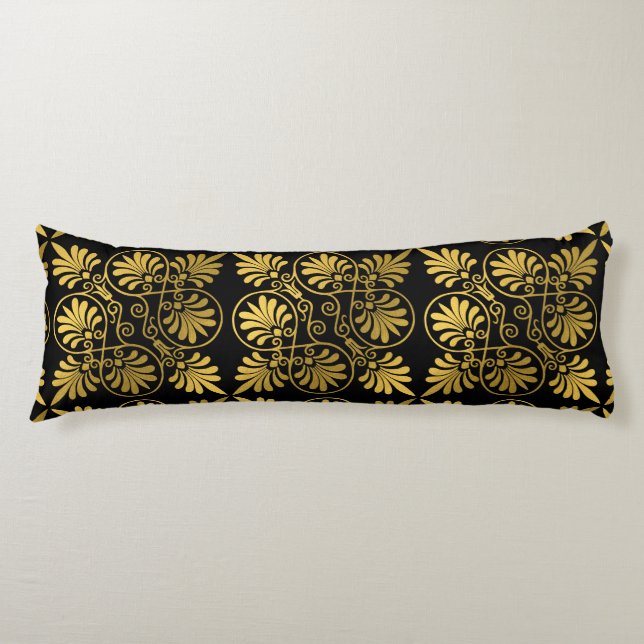 Gold Black Ancient Greek Meander Pattern Body Cushion (Front)