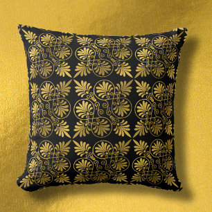 Gold Black Ancient Greek Meander Pattern Cushion