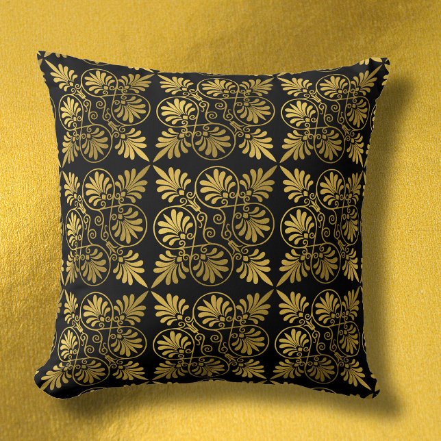 Gold Black Ancient Greek Meander Pattern Cushion (Creator Uploaded)