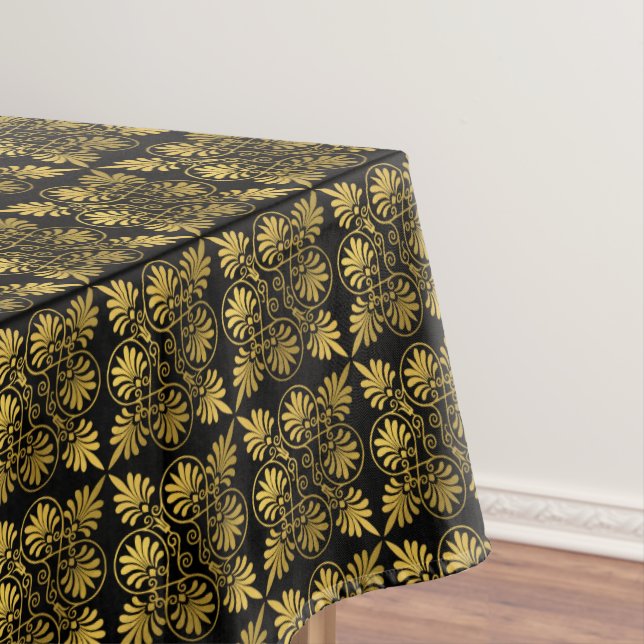 Gold Black Ancient Greek Meander Pattern Tablecloth (In Situ)