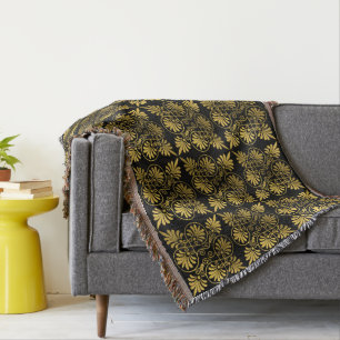 Gold Black Ancient Greek Meander Pattern Throw Blanket