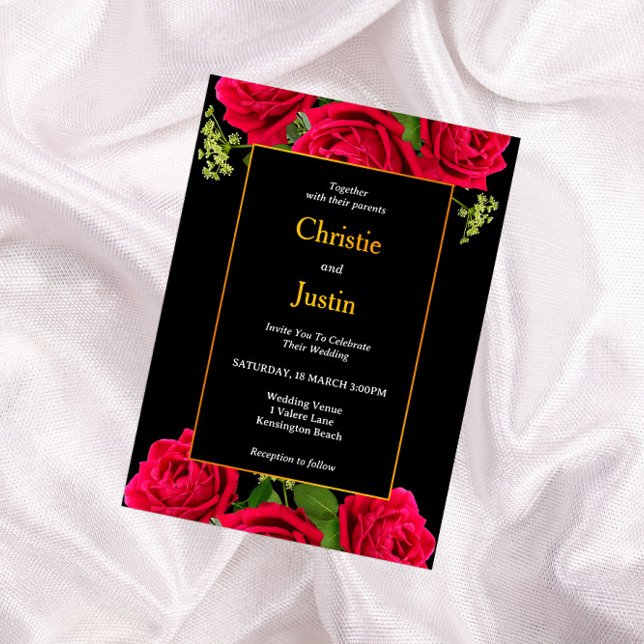 Gold Black And Burgundy Rose Wedding Invitations (Creator Uploaded)