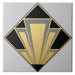 Gold, Black and Gray Art Deco Ceramic Ceramic Tile