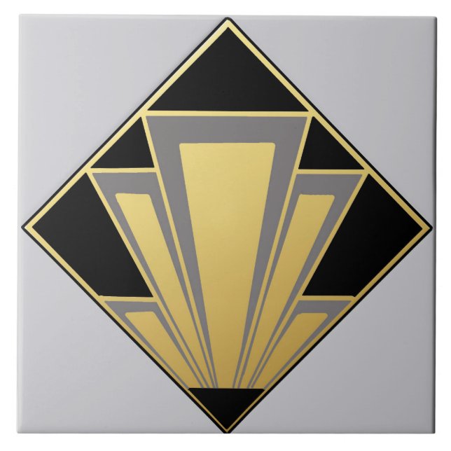 Gold, Black and Gray Art Deco Ceramic Ceramic Tile (Front)