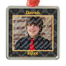 Gold Black And Grey Damask Keepsake Ornament