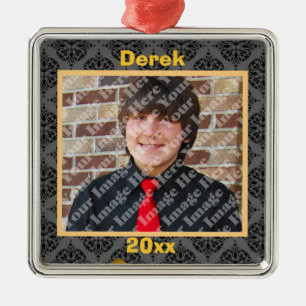 Gold Black And Grey Damask Keepsake Ornament