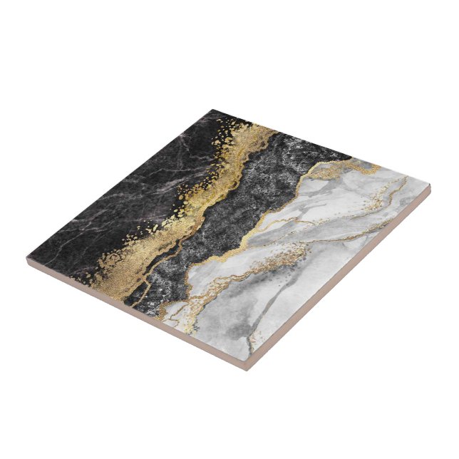 Gold Black And White Abstract  Ceramic Tile (Side)