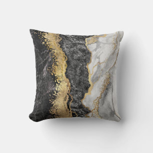 Gold Black And White Abstract Cushion