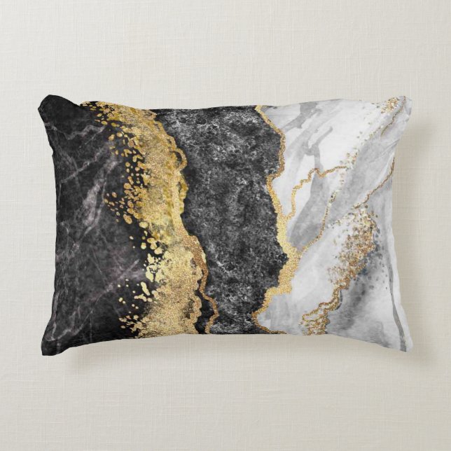 Gold Black And White Abstract  Decorative Cushion (Front)