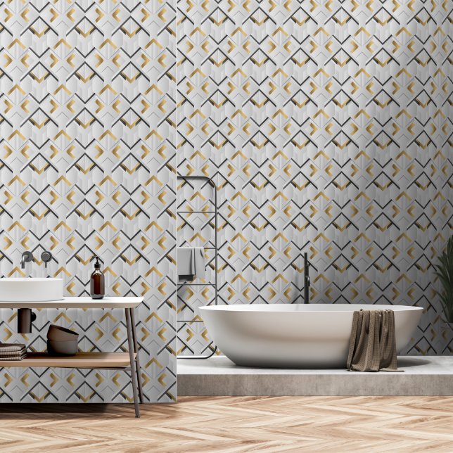 Gold, Black and White Art Deco Style Wallpaper (Bathroom)